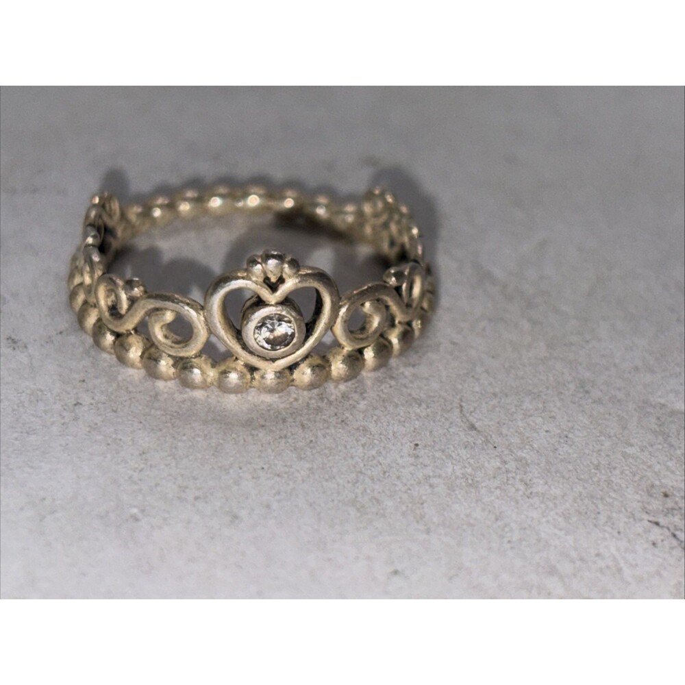 Pandora ALE 60 Signed 925 Sterling Silver Round CZ Heart Claddagh Ring size 8.5
